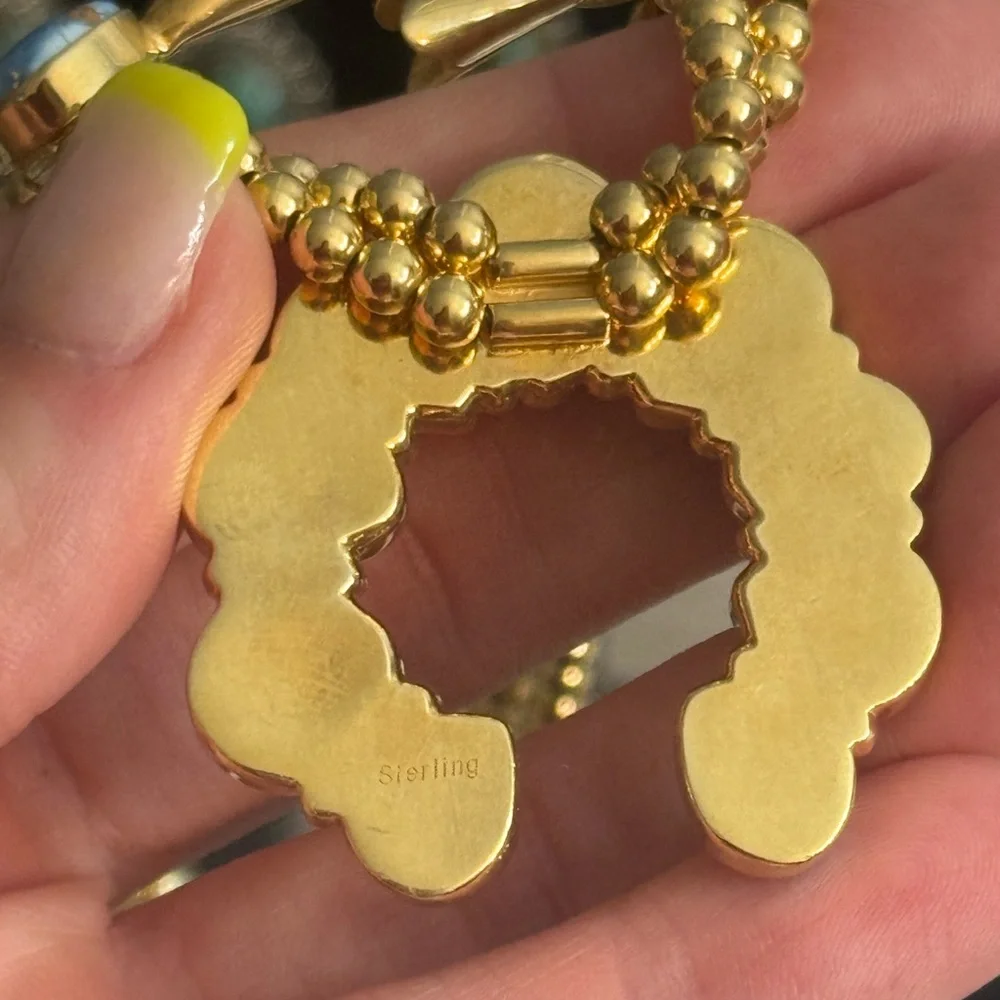 Affordable Golden Hills Turquoise Squash Blossom Necklace Gold on Sterling
